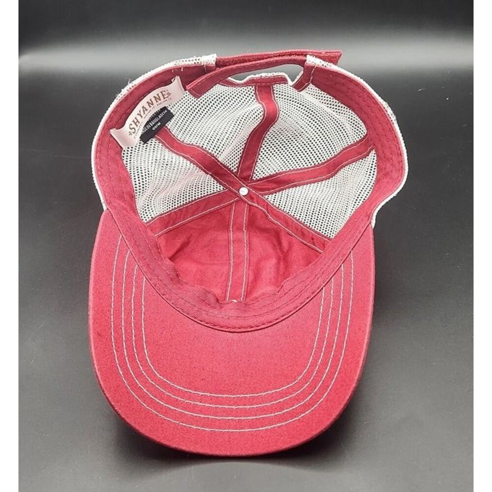 Shyanne I Love America Hat USA Cap Adjustable Garnet Red White Mesh Distressed - Picture 8 of 8